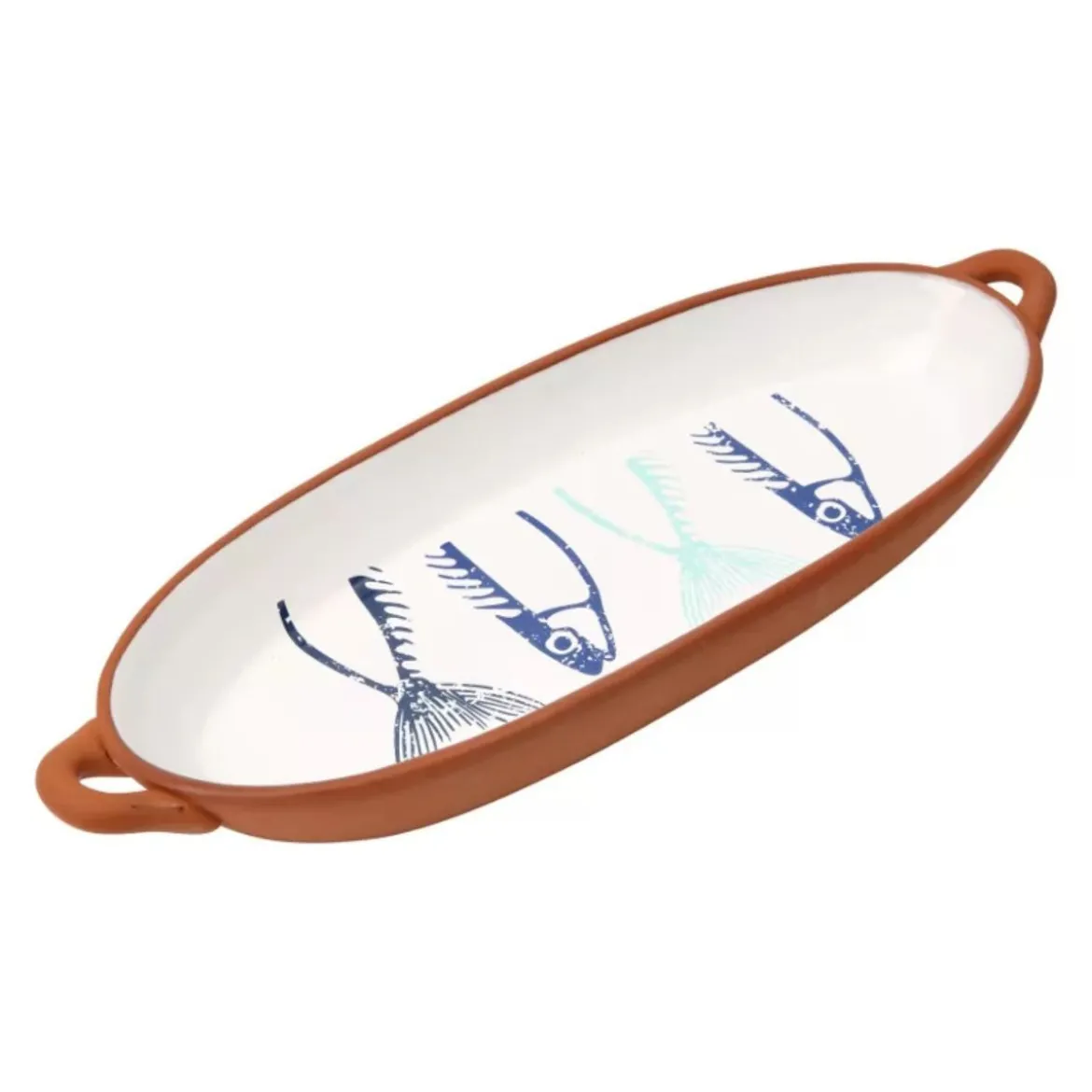 Bandeja con asas para pescado de terracota Dexam
