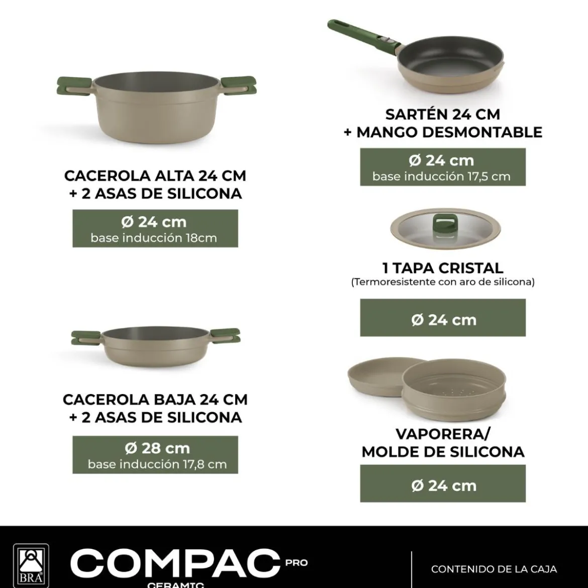Batería de cocina cerámica 5 piezas Compac Pro Ceramic Bra