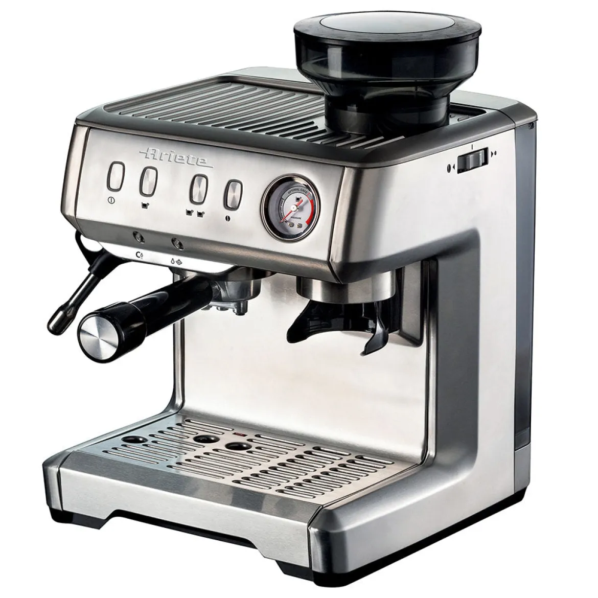Cafetera Espresso de metal con molinillo de café y monodosis Ariete