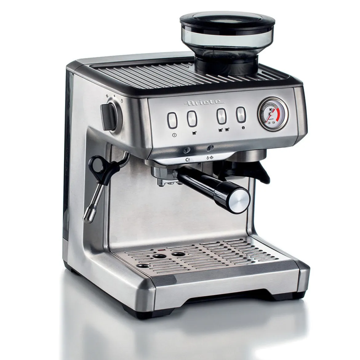 Cafetera Espresso de metal con molinillo de café y monodosis Ariete