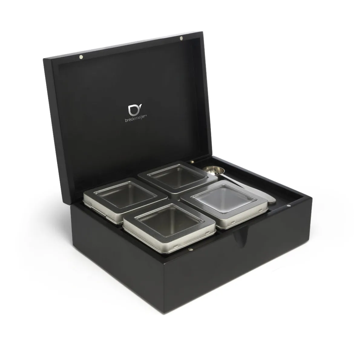 Caja de té de bambú con 4 recipientes y cuchara medidora Bredemeijer