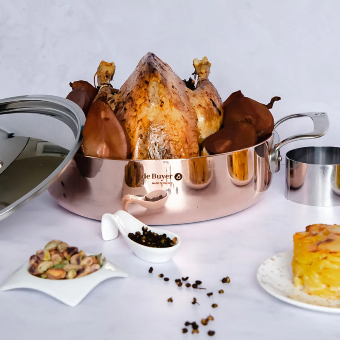 Cazuela de cobre Inocuivre con asas y tapa de inox De Buyer