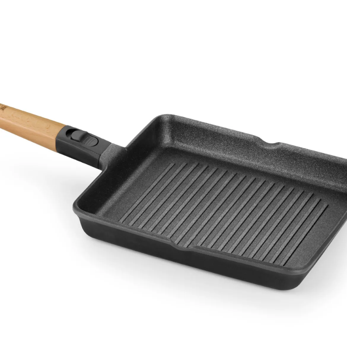 Grill antiadherente con rayas y mango madera desmontable Market BRA