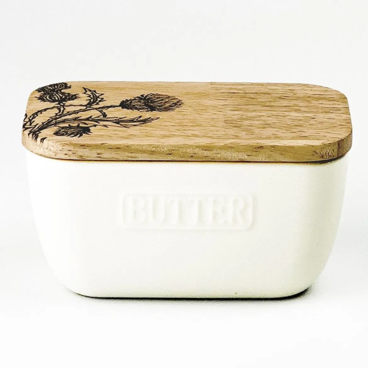 Mantequera cerámica con tapa de madera de roble Selbrae