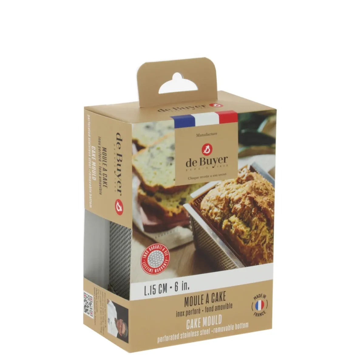 Molde inox rectangular perforado con base desmontable De Buyer