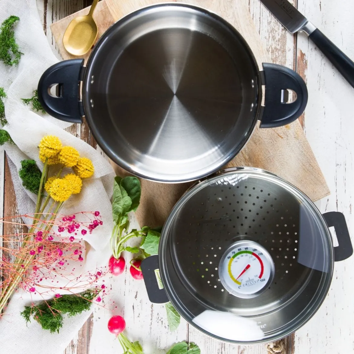 Olla vaporera de acero inoxidable con termómetro BIOME Cristel