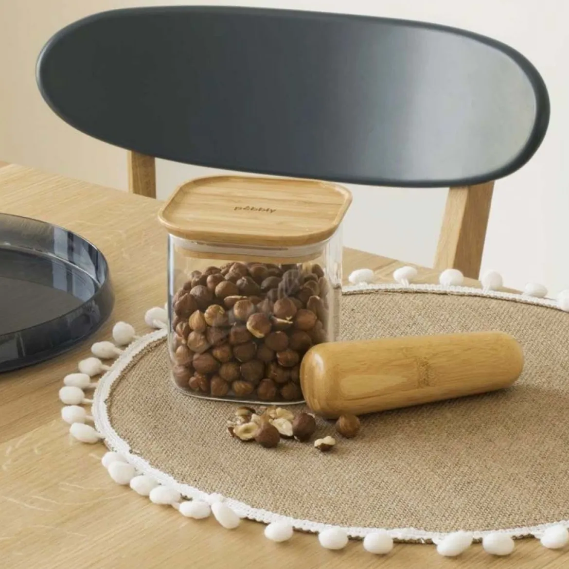 Recipientes herméticos de cristal con tapa de bambú Pebbly