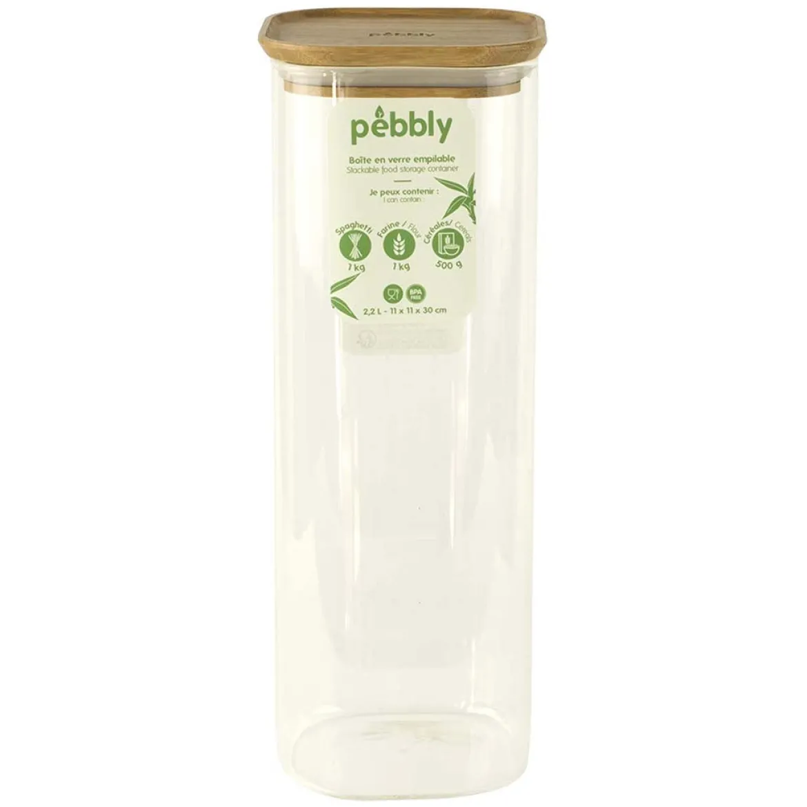 Recipientes herméticos de cristal con tapa de bambú Pebbly