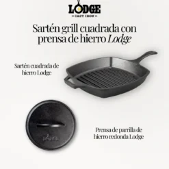 Sartén grill cuadrada con prensa de hierro Lodge