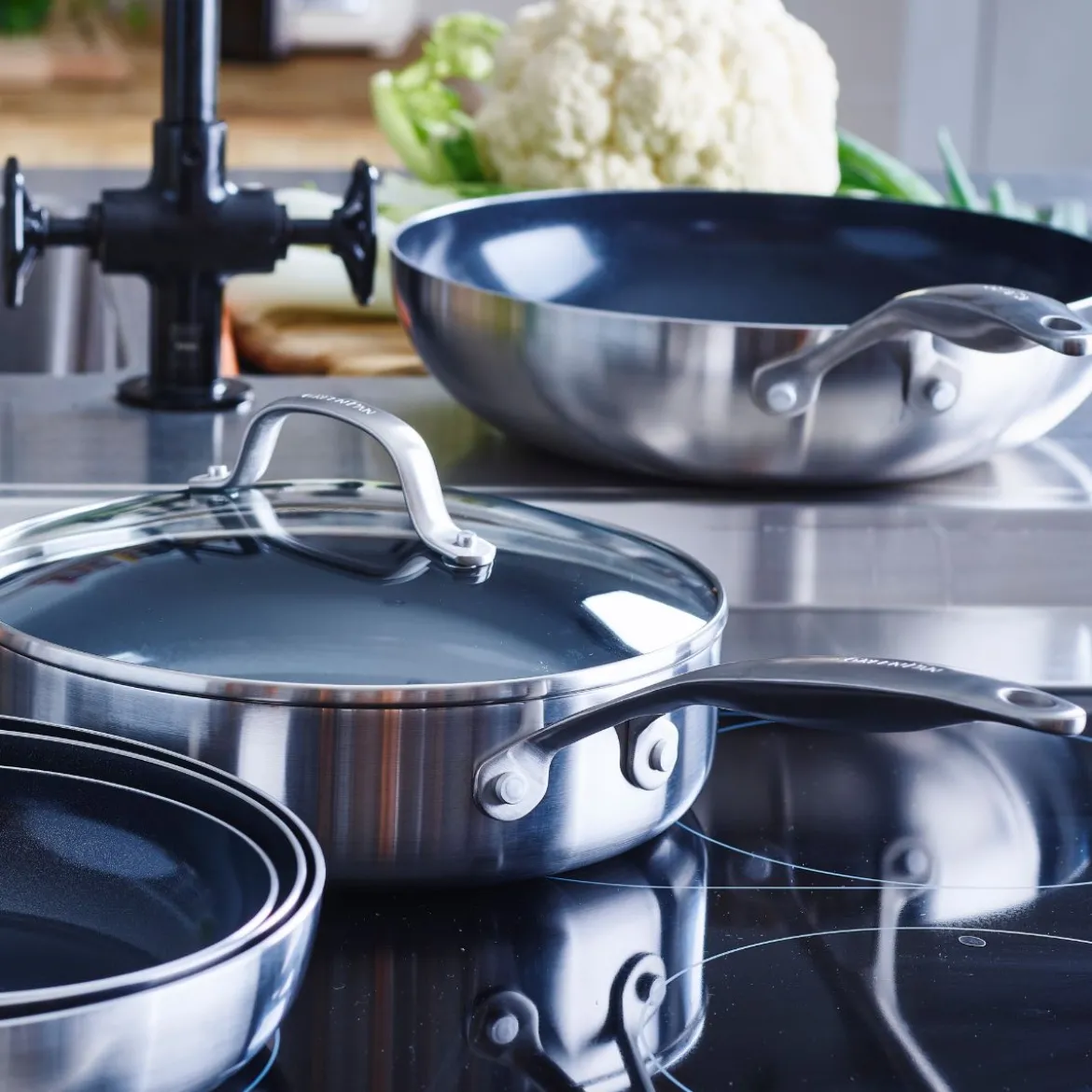 Sauté cerámica exterior acero inoxidable con tapa de cristal Geneva GreenPan