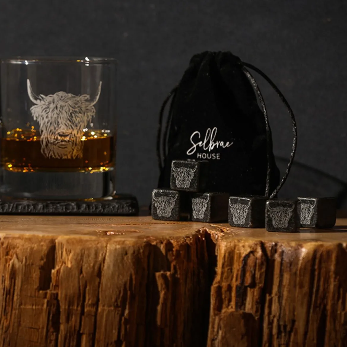 Set de 6 cubitos de piedra con funda Selbrae