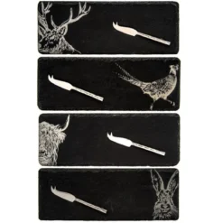 Set de 4 mini tablas de pizarra y 4 cuchillos para queso Selbrae