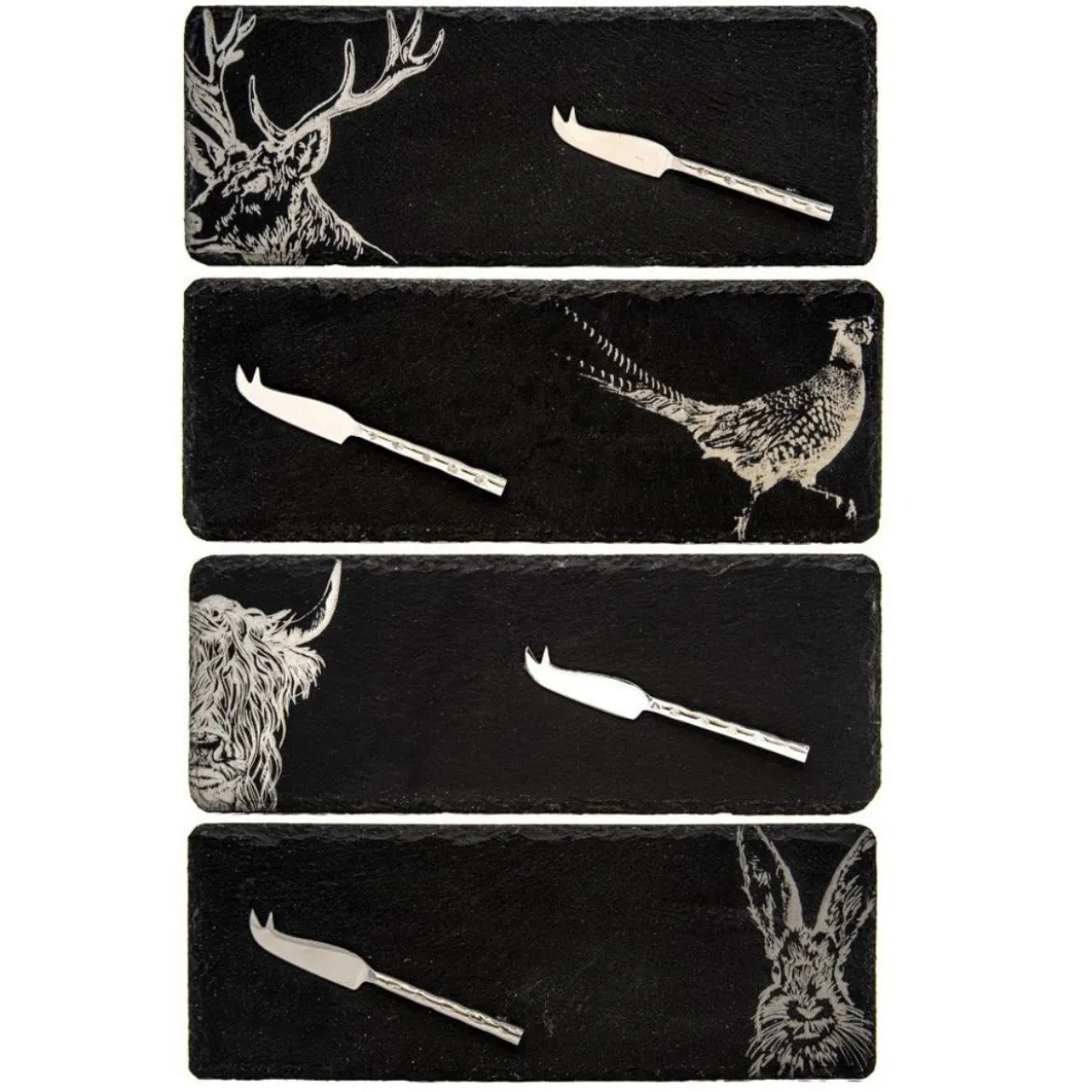 Set de 4 mini tablas de pizarra y 4 cuchillos para queso Selbrae