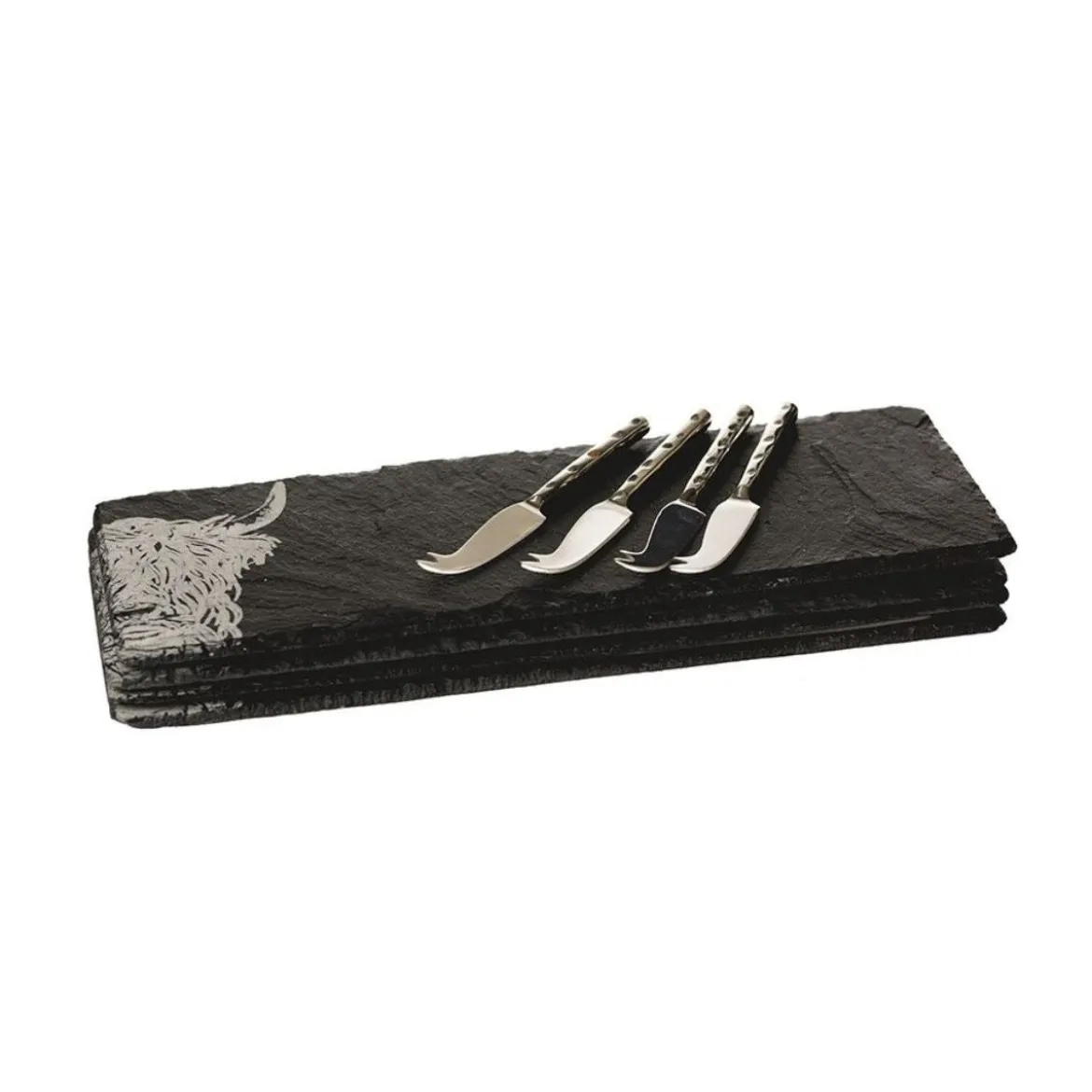 Set de 4 mini tablas de pizarra y 4 cuchillos para queso Selbrae