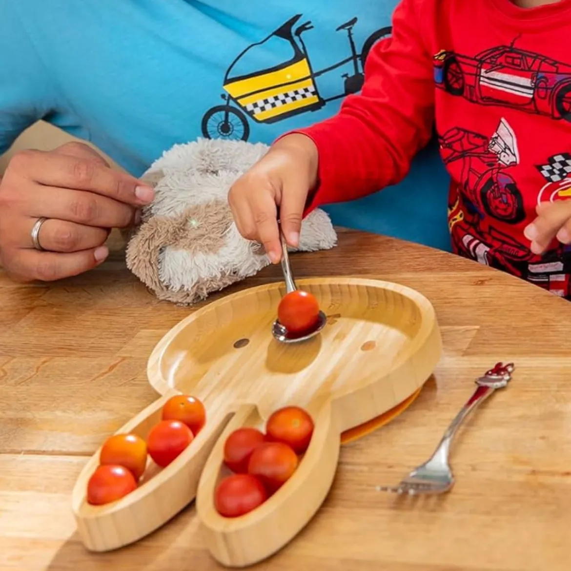 Set de plato de bambú con cuchara y tenedor de acero inox Miffy Zilverstad