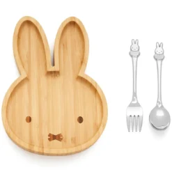 Set de plato de bambú con cuchara y tenedor de acero inox Miffy Zilverstad