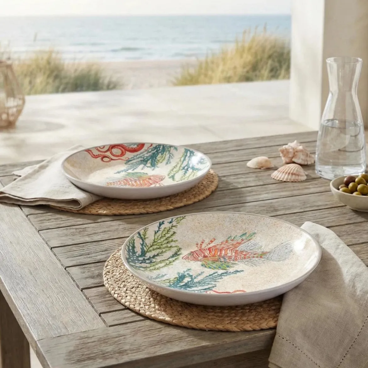 Set de 2 platos de postre de melamina Sea Life Rose & Tulipani