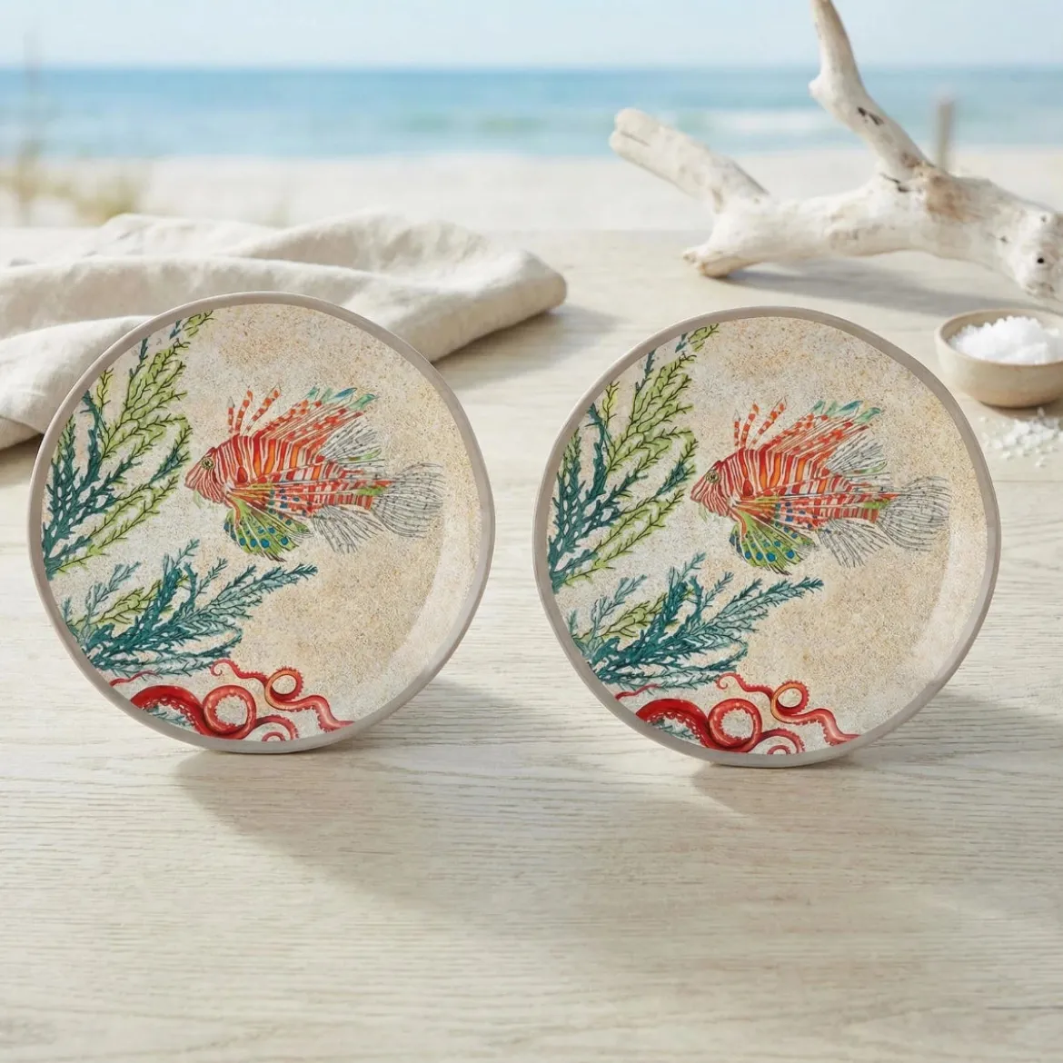 Set de 2 platos de postre de melamina Sea Life Rose & Tulipani