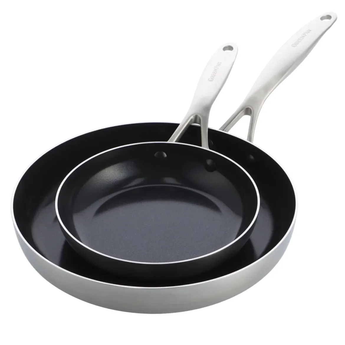 Set de 2 sartenes cerámicas con exterior de acero inoxidable Geneva GreenPan