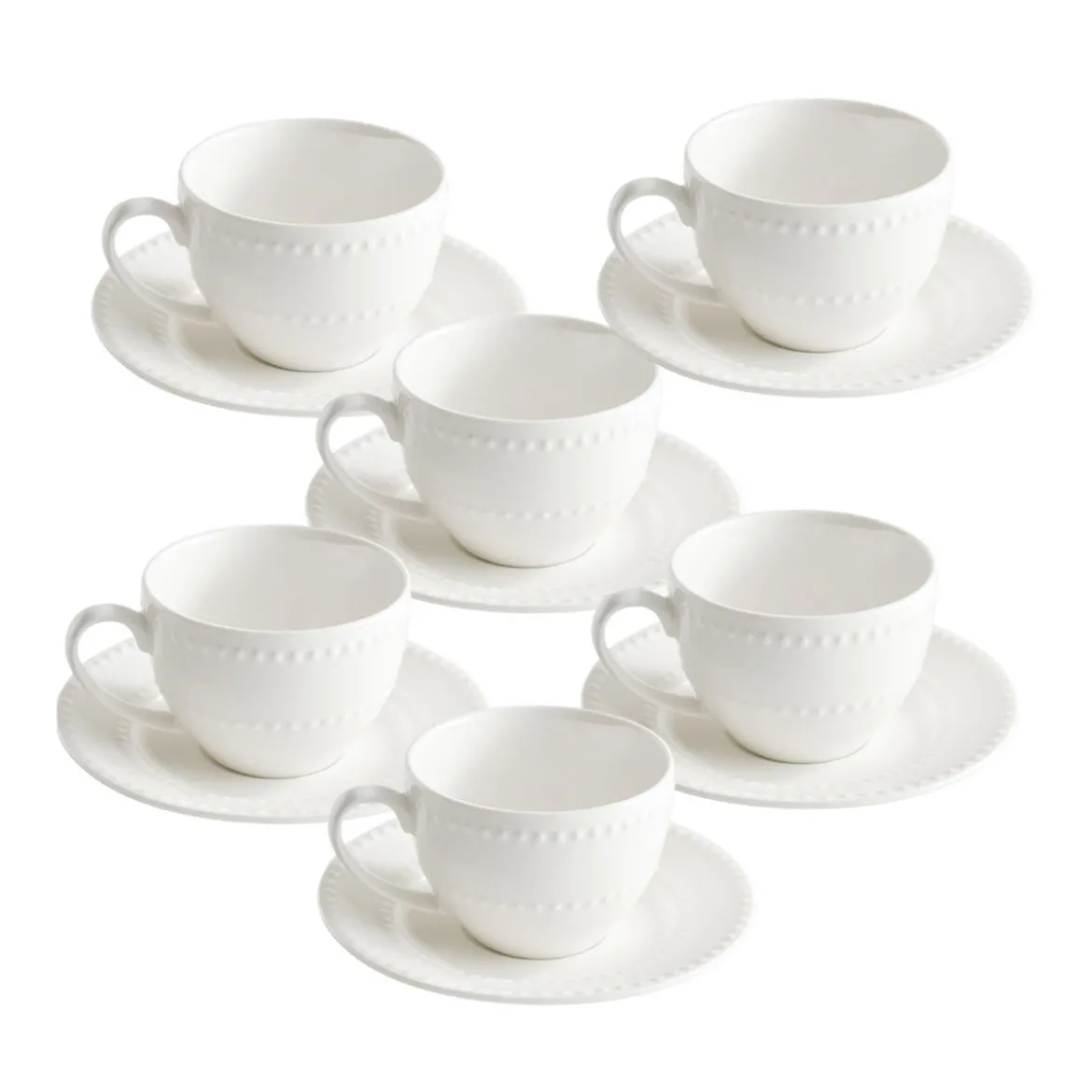 Set de 6 tazas con plato de porcelana Collina La Porcellana Bianca