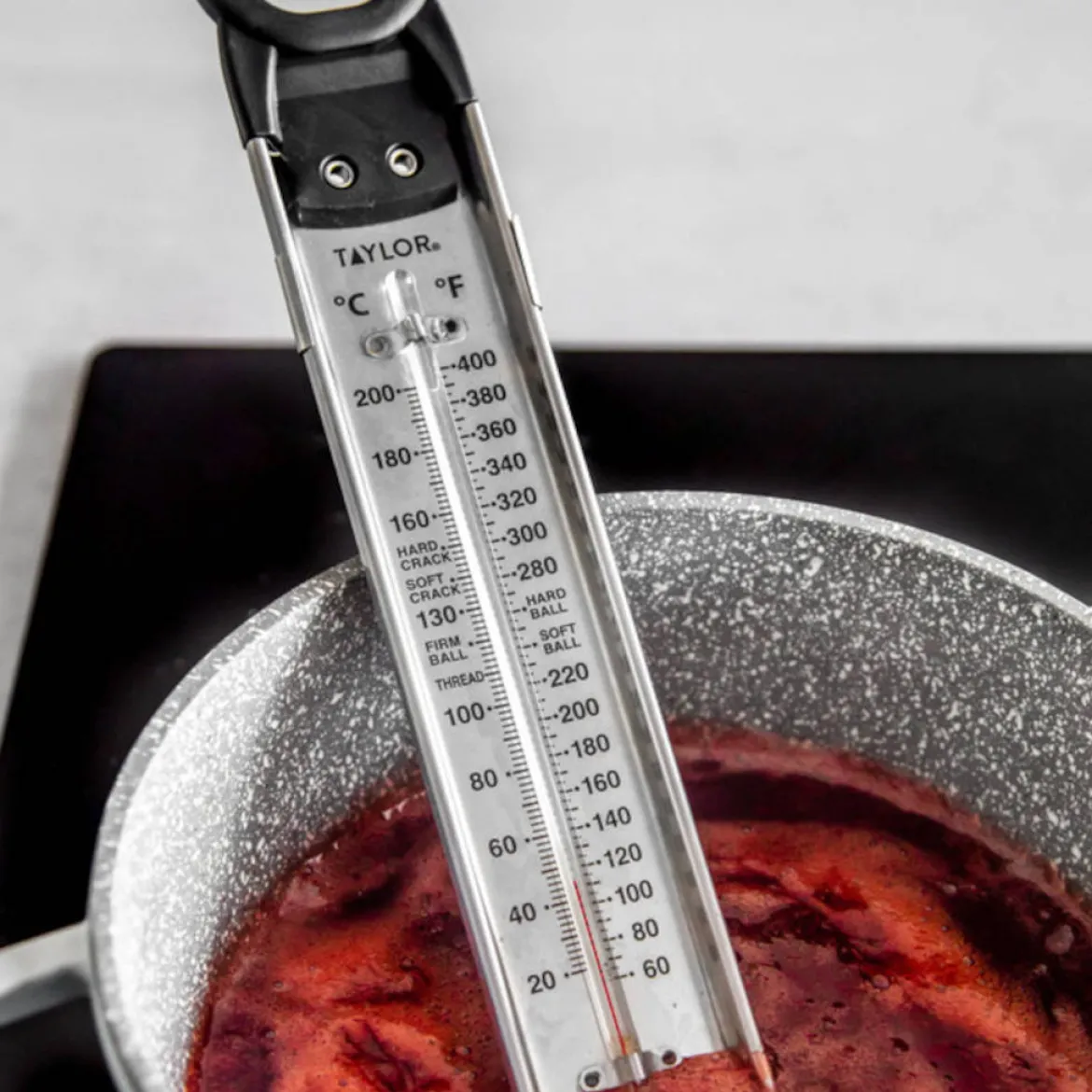 Termómetro para azúcar y frituras de acero inox, con clip de Taylor