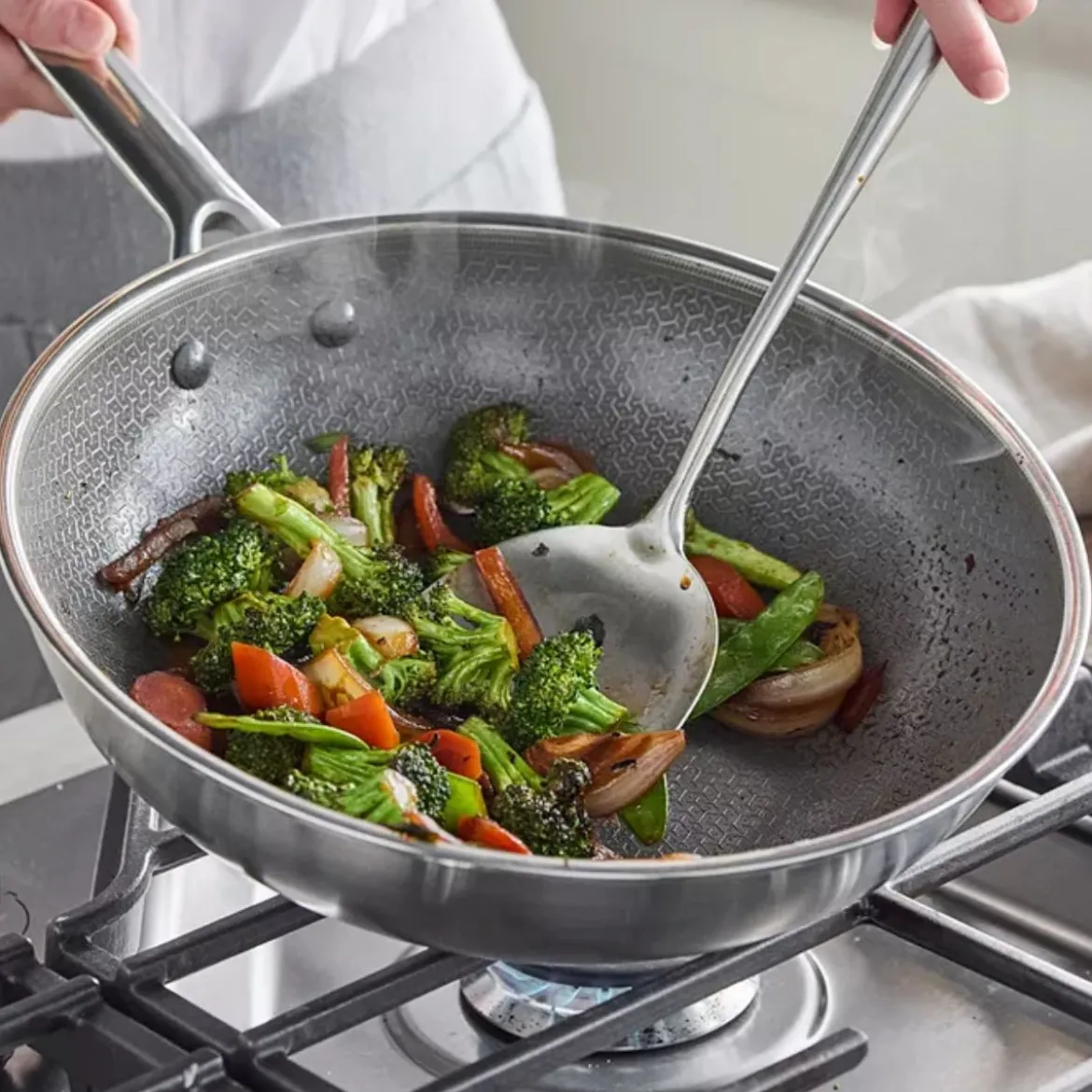 Wok cerámico de acero inoxidable tricapa con fondo de nido de abeja Apex GreenPan